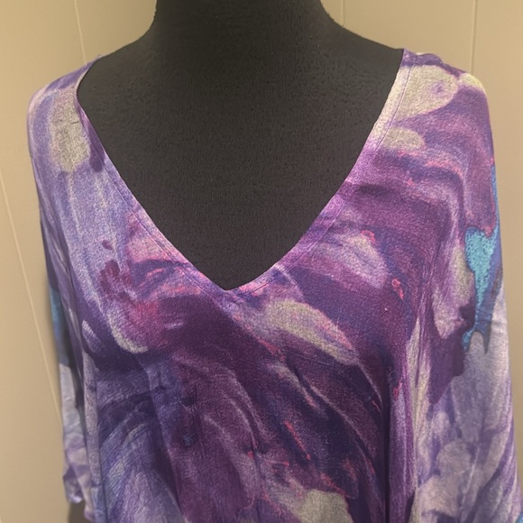 Dupatta purple watercolor shark bite hem semi-sheer poncho/cover-up. NWT. OS. - Picture 2 of 8